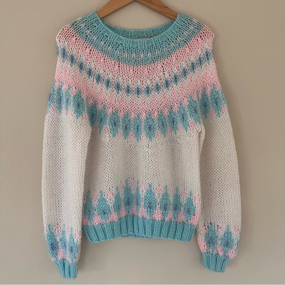 Forindi Womens Vintage Sweater Medium Fair Isle Nordic Pink Soft Girl Fairy 90s